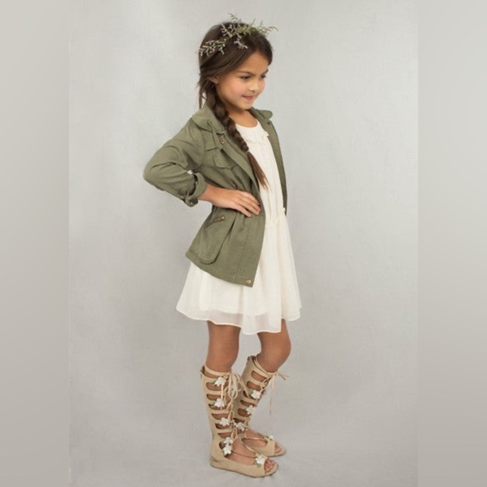 Girls Knee-High Lace-Up Gladiator Sandals in Tan